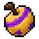 Enchanted Gold Cursor cursor: pixel art golden apple with a purple enchantment band and a brown stem