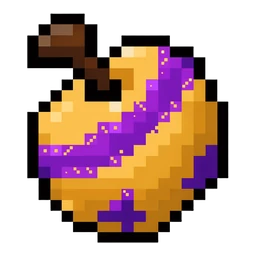 Enchanted Gold Cursor cursor: pixel art golden apple with a purple enchantment band and a brown stem
