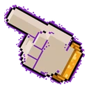 Enchanted Gold Cursor hover pointer: beige pixel art hand with a gold cuff and purple glow, pointing up-left