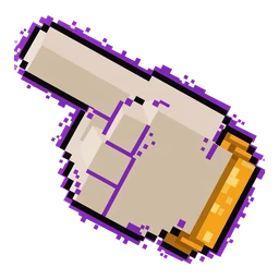 Enchanted Gold Cursor hover pointer: beige pixel art hand with a gold cuff and purple glow, pointing up-left