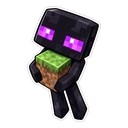 Minecraft Enderman cursor: chibi Enderman holding a grass block, sticker style