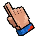 Fire Coral Block hover pointer: blocky pixel art hand with a blue sleeve cuff, index finger pointing up-left