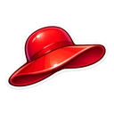 Scarlet Floppy Hat cursor: glossy red wide-brimmed floppy sun hat with a red band, sticker style with a white outline