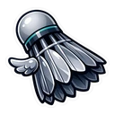 Minimal Shuttlecock cursor: grey feathered shuttlecock with a silver cork, a teal band and a small white wing
