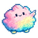 Misty Puff Pixel hover pointer: the same pastel pink and yellow pixel art cloud stretching a stubby arm up-right
