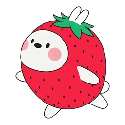 Strawberry Molang cursor: round white Molang rabbit wearing a red strawberry costume with a green leafy top