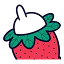 Strawberry Molang hover pointer: white rounded paw pointing up from a red strawberry sleeve with green leaves