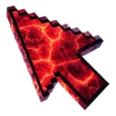 Molten Magma Pixel cursor: 3D pixel arrow of dark red rock with glowing orange lava cracks, pointing up-left