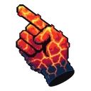 Molten Magma Pixel hover pointer: pixel hand of cracked glowing lava with a dark cooled cuff, finger pointing up