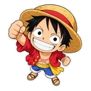 Monkey D. Luffy cursor: chibi Luffy grinning in his straw hat, sticker style