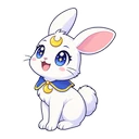 Moon Bunny cursor: white rabbit with a crescent-shaped accessory, sticker style