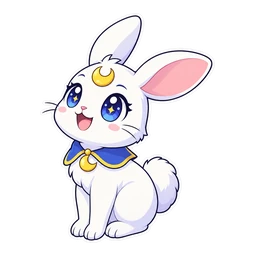 Moon Bunny cursor: white rabbit with a crescent-shaped accessory, sticker style