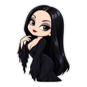 Morticia Addams cursor: chibi Morticia, sticker style