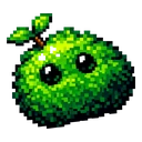 Moss Pixel Sprite cursor: pixel art mossy green blob with two round black eyes and a leafy sprout on top