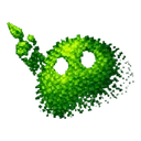 Moss Pixel Sprite hover pointer: pixel art green moss blob with pale round eyes and a leafy arm pointing up-left