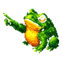 Mossy Toadlet hover pointer: the same green pixel art toad with an orange belly, stretching one arm to point up-left