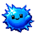Neon Spark Pixel cursor: electric blue pixel art spark creature with a spiky body, black eyes and a small smile