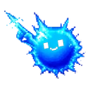 Neon Spark Pixel hover pointer: the same spiky blue pixel art spark stretching a glowing arm to point up-left