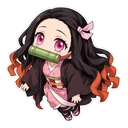 Nezuko Kamado cursor: chibi Nezuko with her bamboo muzzle, sticker style