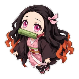 Nezuko Kamado cursor: chibi Nezuko with her bamboo muzzle, sticker style