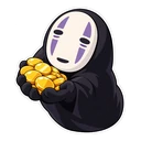 No-Face cursor: No-Face holding out gold, sticker style