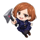 Nobara Kugisaki cursor: chibi Nobara holding her hammer, sticker style