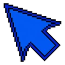 Non-Photo Blue Pixel cursor: bright blue pixel art arrow with a dark blue outline pointing up-left