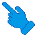 Non-Photo Blue Pixel hover pointer: light blue pixel art hand with a pointing index finger aimed up-left