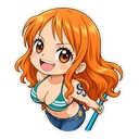 One Piece Nami cursor: chibi Nami with orange hair, sticker style
