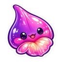Orchid Petal Sprite cursor: glossy purple and pink teardrop sprite with a smiling face and a pink petal collar