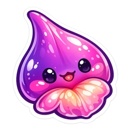 Orchid Petal Sprite cursor: glossy purple and pink teardrop sprite with a smiling face and a pink petal collar