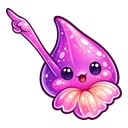 Orchid Petal Sprite hover pointer: the same purple teardrop sprite raising a thin arm to point up-left