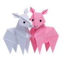 Origami Farm Pair cursor: white origami sheep and pink origami horse nuzzling, folded paper style