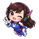 Overwatch D.Va cursor: chibi D.Va with her bunny decal, sticker style