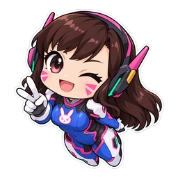 Overwatch D.Va cursor: chibi D.Va with her bunny decal, sticker style