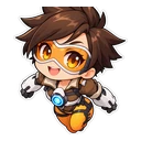 Overwatch Tracer cursor: chibi Tracer wearing her goggles, sticker style