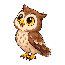 Owl Quill cursor: small brown owl, sticker style