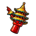 Pagoda Tower Pal hover pointer: the same red and gold pagoda tower character with a red hand pointing up-left