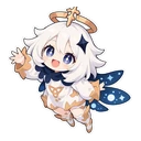 Paimon cursor: chibi Paimon floating with her halo crown, sticker style