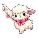 Paperfold Lamb hover pointer: the same cream origami lamb with a pink bow raising a hoof to point up-left