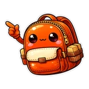 Parcel Pal Backpack hover pointer: orange backpack with a cute face raising an orange hand that points up-left