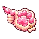 Pawfect Charm hover pointer: fluffy cream paw with pink pads and a bone tag, one pink-clawed finger pointing up-left