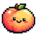 Peach Pixel Buddy cursor: pixel art peach in pink and yellow with a green leaf, rosy cheeks and a small smile