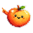 Peach Pixel Buddy hover pointer: orange and yellow pixel art peach with a smile, stretching a small arm up-left