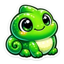 Perched Chameleon cursor: chubby bright green chameleon with big dark eyes, a curled tail and a pale belly