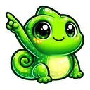 Perched Chameleon hover pointer: the same green chameleon sitting up and raising a front leg to point up-left