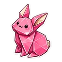 Petal Origami Bunny cursor: sitting pink origami rabbit with a small smiling face and crisp folds, sticker style