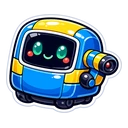 Picker Pal Bot cursor: glossy blue and yellow box robot with a smiling green-eyed screen face and a side scanner