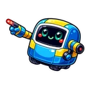 Picker Pal Bot hover pointer: blue and yellow box robot stretching an arm with a red-tipped finger up-left
