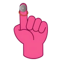 Pin & Yarn Pair hover pointer: bright pink hand pointing up with a silver thimble on its index finger